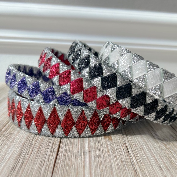 Headband Hand-woven glitter velvet ribbon White Silver - Picture 3 of 3